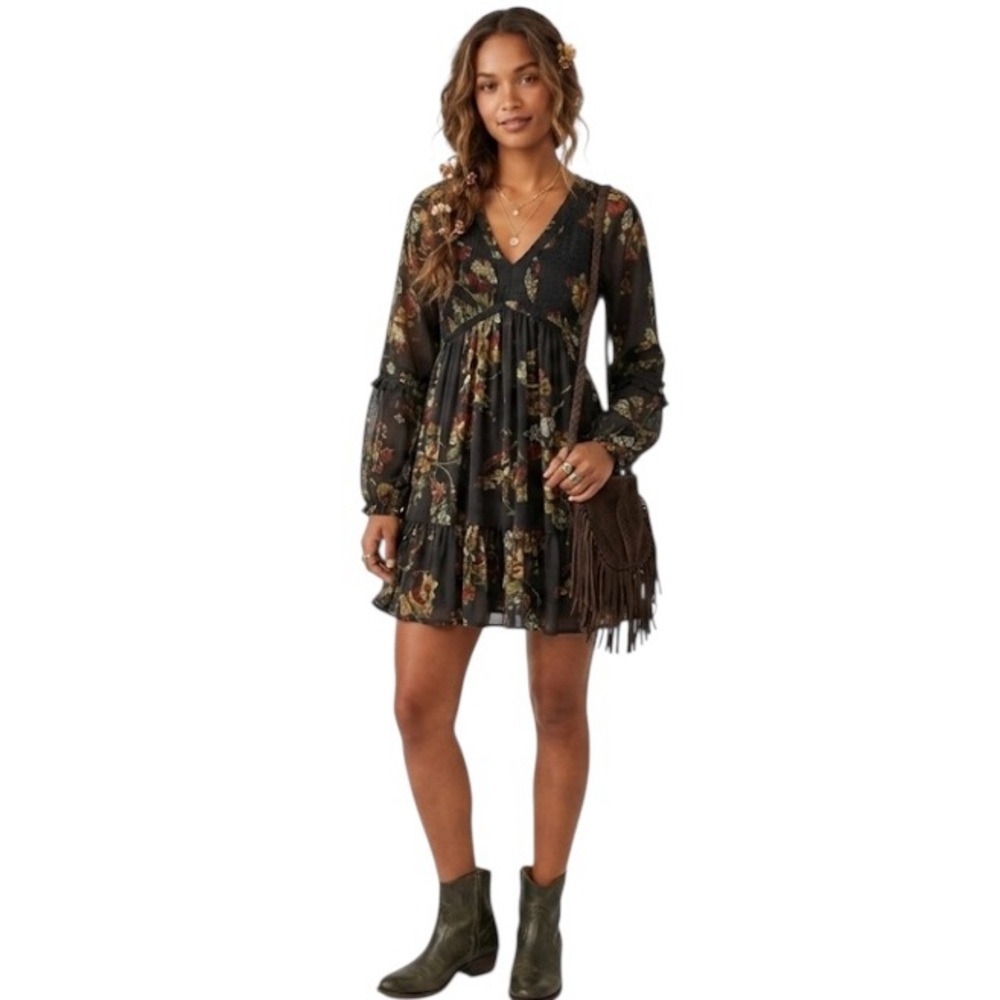 Super Natural Babydoll Dress XS Dark Floral Fairy Forest Boho Whimsical Festival